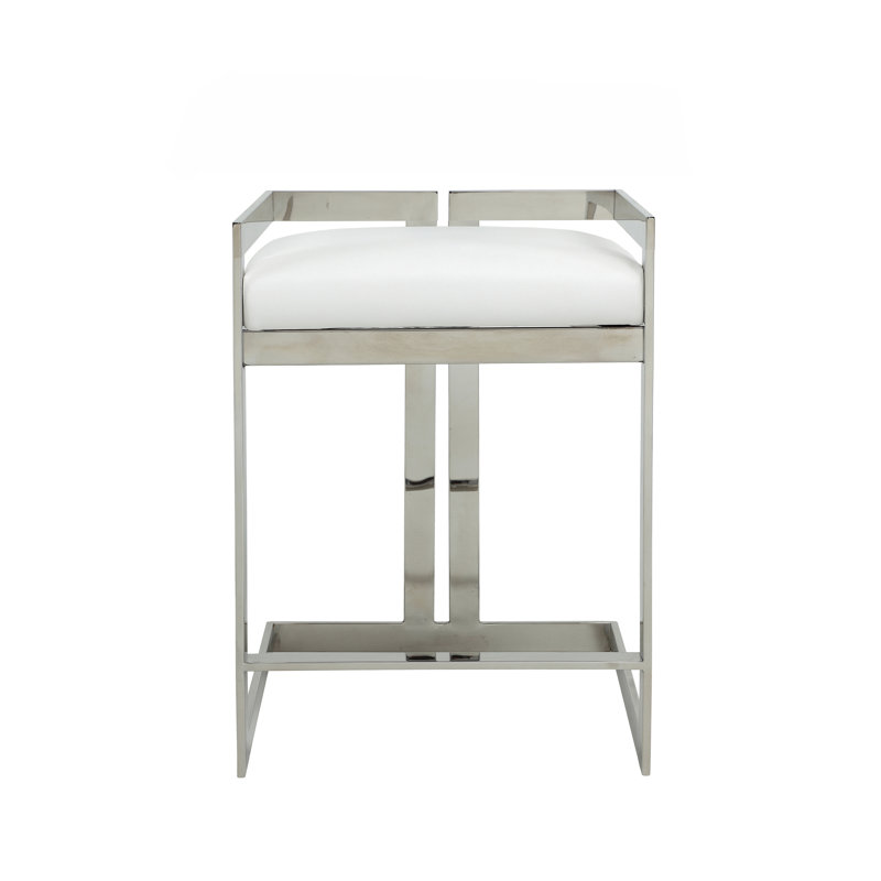 Tabouret de bar, Argent, Similicuir blanc
