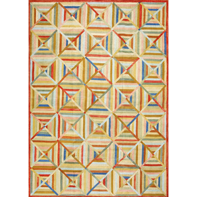 Tapis beige / brun / ivoire / rose American Hooked Tapis 6 pi x 9 pi