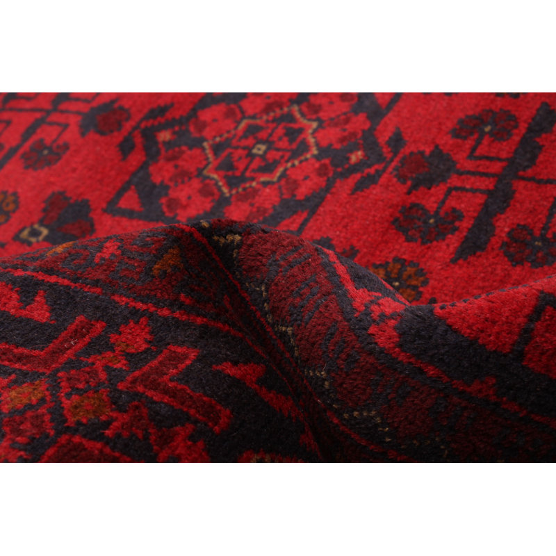 Tapis noir / rouge noué à la main de conception unique 4 pi 9 po x 6 pi 3 po Aniek