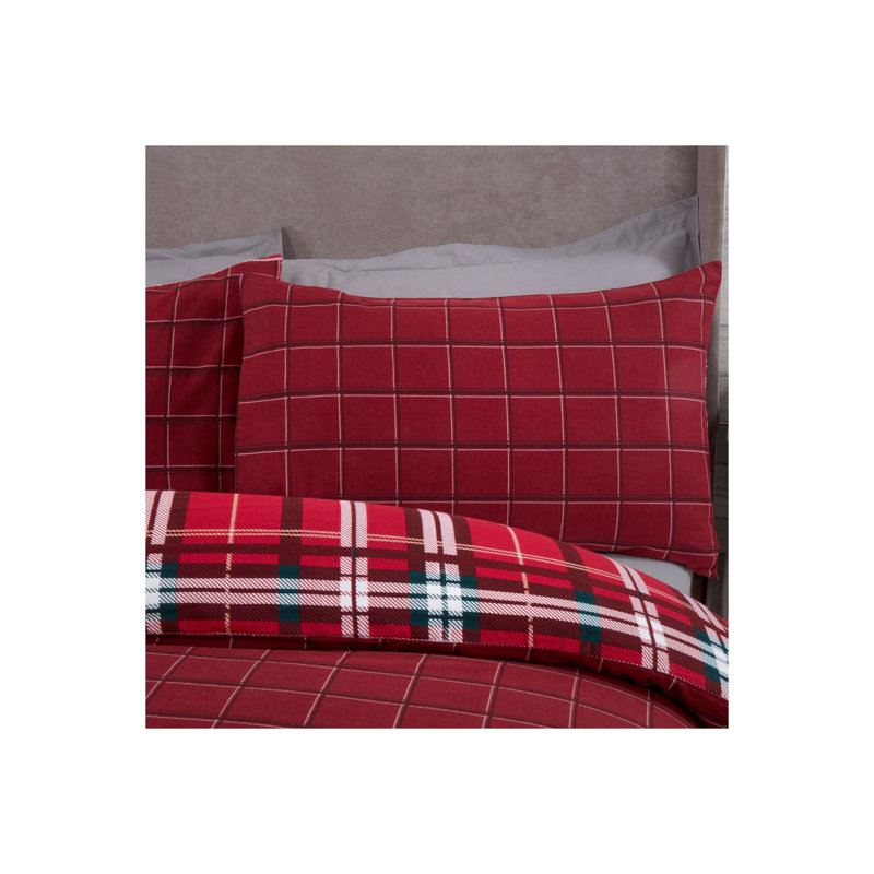 Nicci Cotton Chequered Duvet Cover Set with Pillowcases Included, 230 x 220cm Duvet Cover + 2 Standard, Red