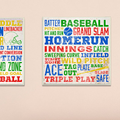 Cambra, "Baseball mots", art textuel sur bois, Plaque