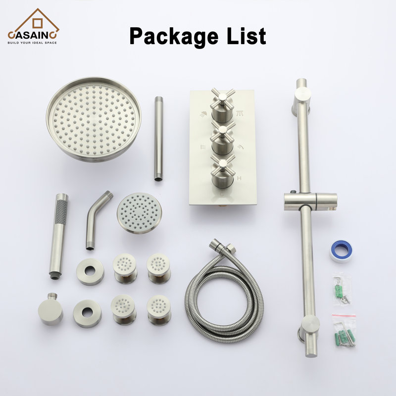 Complete Shower System with Rough in-Valve, Brushed Nickel