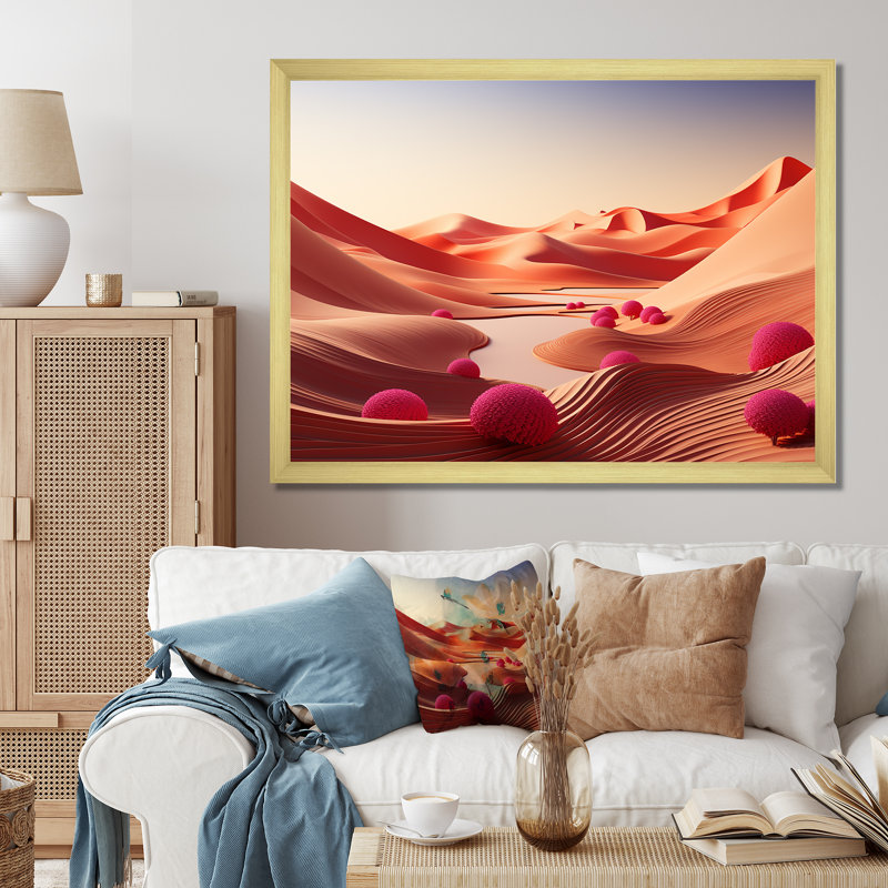 Horizon aride sur la planète Mars - désert, art mural, Cadre doré à coins fermés, H 12 po x l 20 po x P 1 po