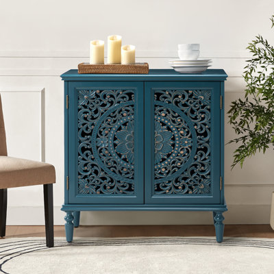 无风格、强卖点Bouirou 80cm W Transitional 2 - Door Rectangle Accent Cabinet with carved floral design