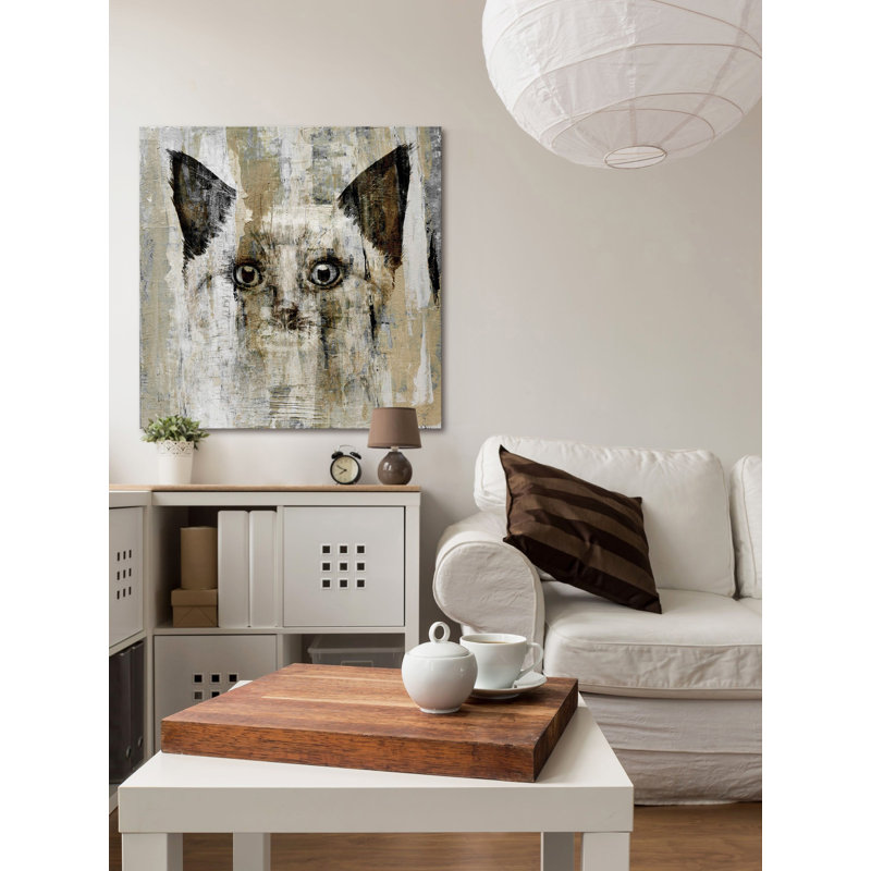 Brown-Eyed Cat 18" x 18" Beige and Black Canvas Print