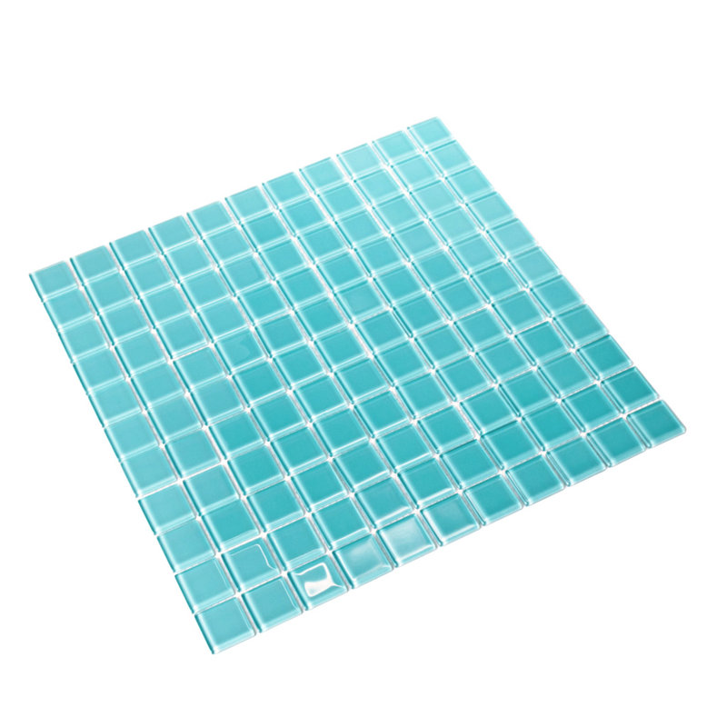 1" x 1" Polished Glass Mosaic Tile, Aqua
