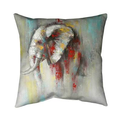 Abstract paint splash elephant - 16"x16" Throw pillow cover - Poly twill - Print on demand
