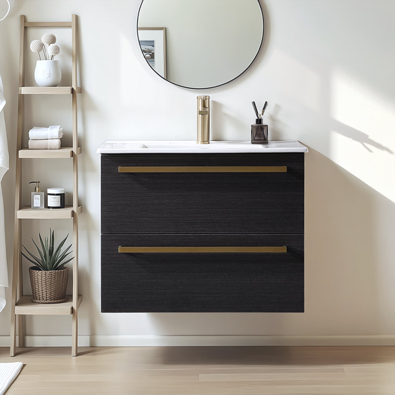 Ensemble de meuble-lavabo mural noir moderne 30 po