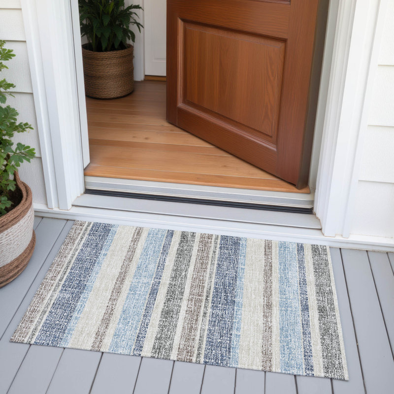 Machine Washable Indoor/Outdoor Xhevrie Navy Rug, Rectangle 1'8" x 2'6"