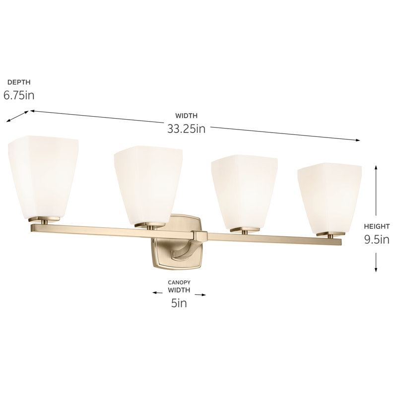 Éclairage pour salle de bain 4 lumières 33,25 po avec verre d'eau, Bronze, Opale gravée