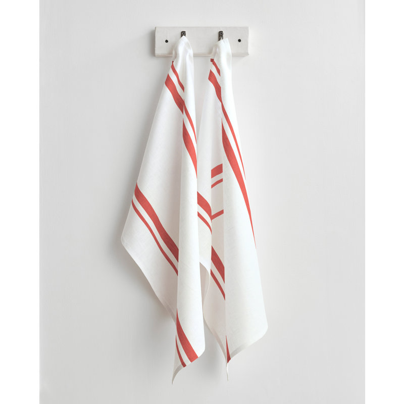 White and Navy French Stripe Linen Kitchen Towel Set