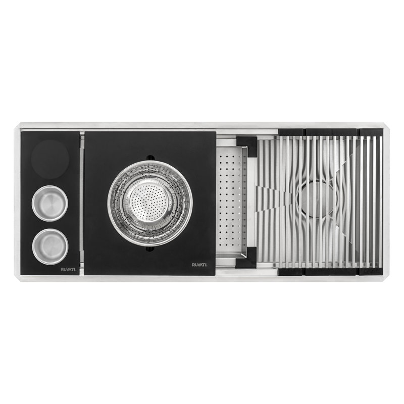 Ruvati 3 Bowl Serving Board Black Composite Condiment Tray for Workstation Sinks (complete set)