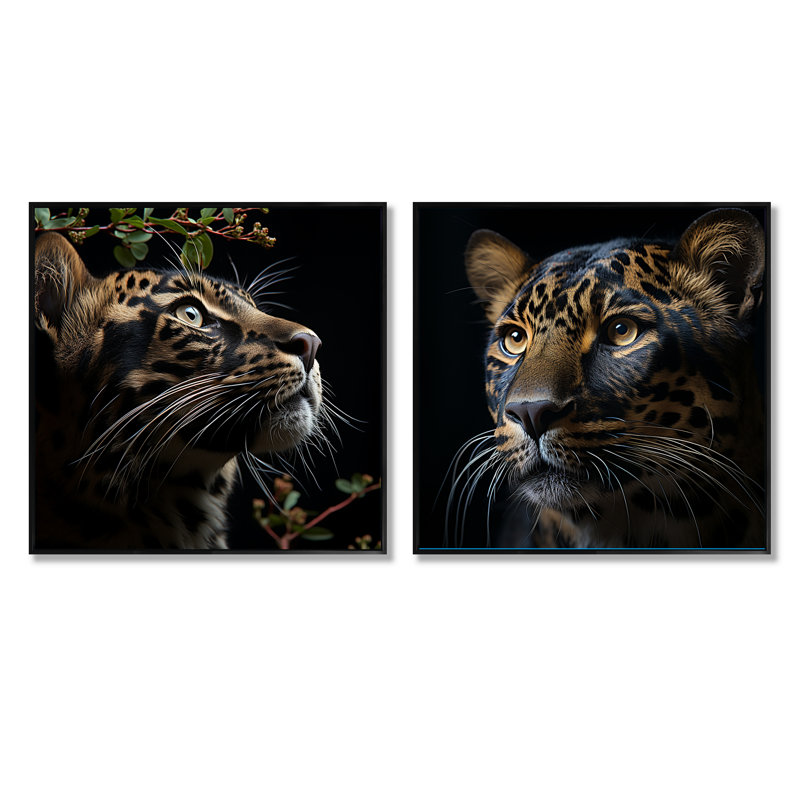 Ensemble de 2 Leopard Nighttime Observer, Cadre flottant noir, H 16 po x l 33 po