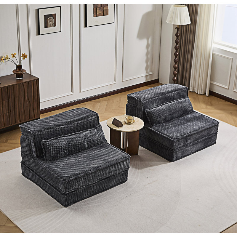 Convertible Floor Sofa 2 Seater Sofa, Dark Gray