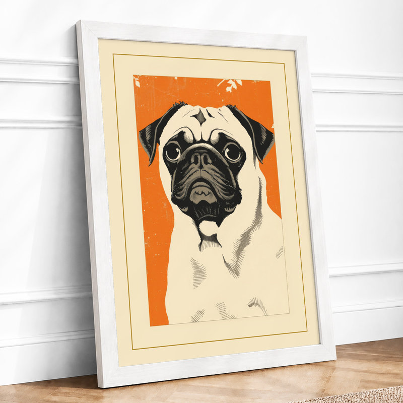 Dignified Pug Minimalist - Framed Print, A2 - 59.4 x 42.0 cm, White