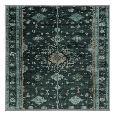 Machine Washable Overdyed Green Area Rug