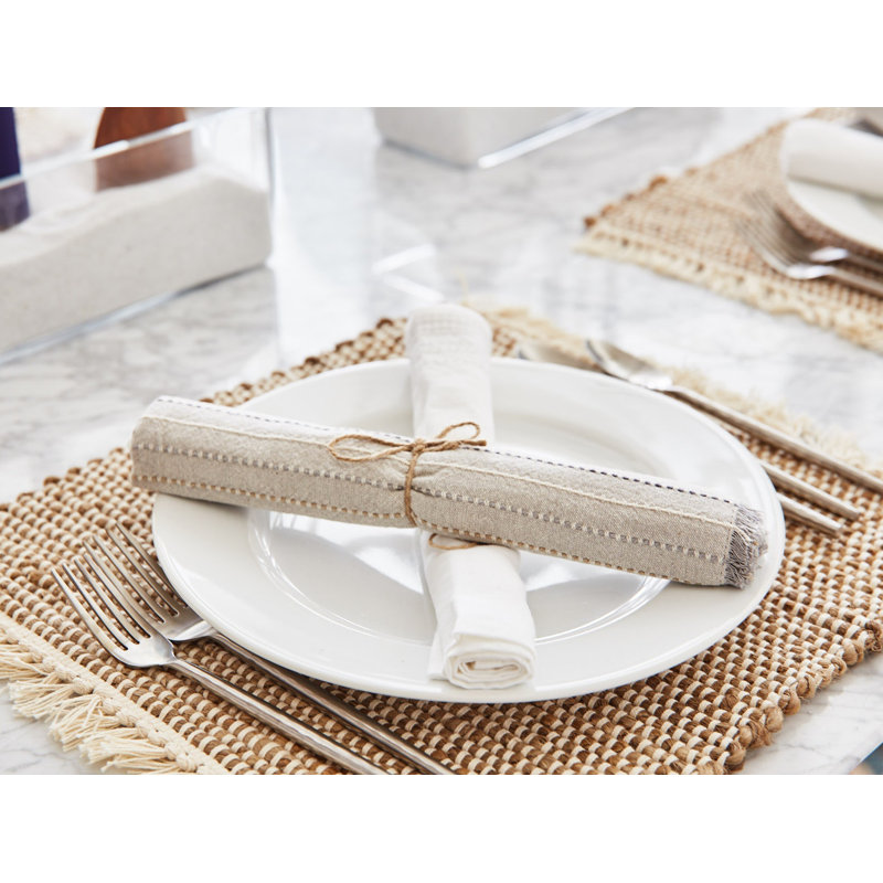 100% Organic Cotton Striped Square Napkin, Neutrals
