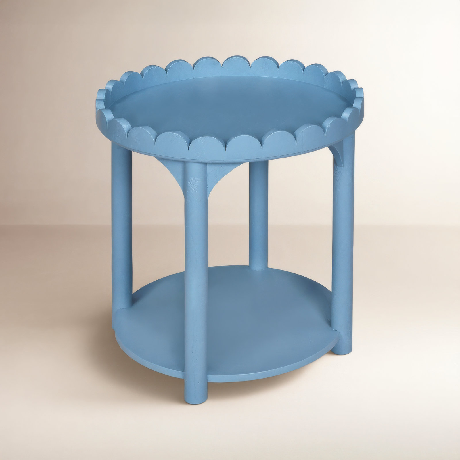 Madeline Scalloped Round Side Table, Light Blue