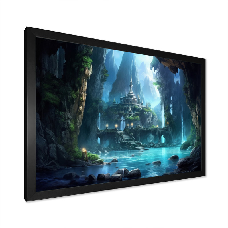 Château caché sur toile, Cadre simple noir, H 16 po x l 32 po x P 1 po