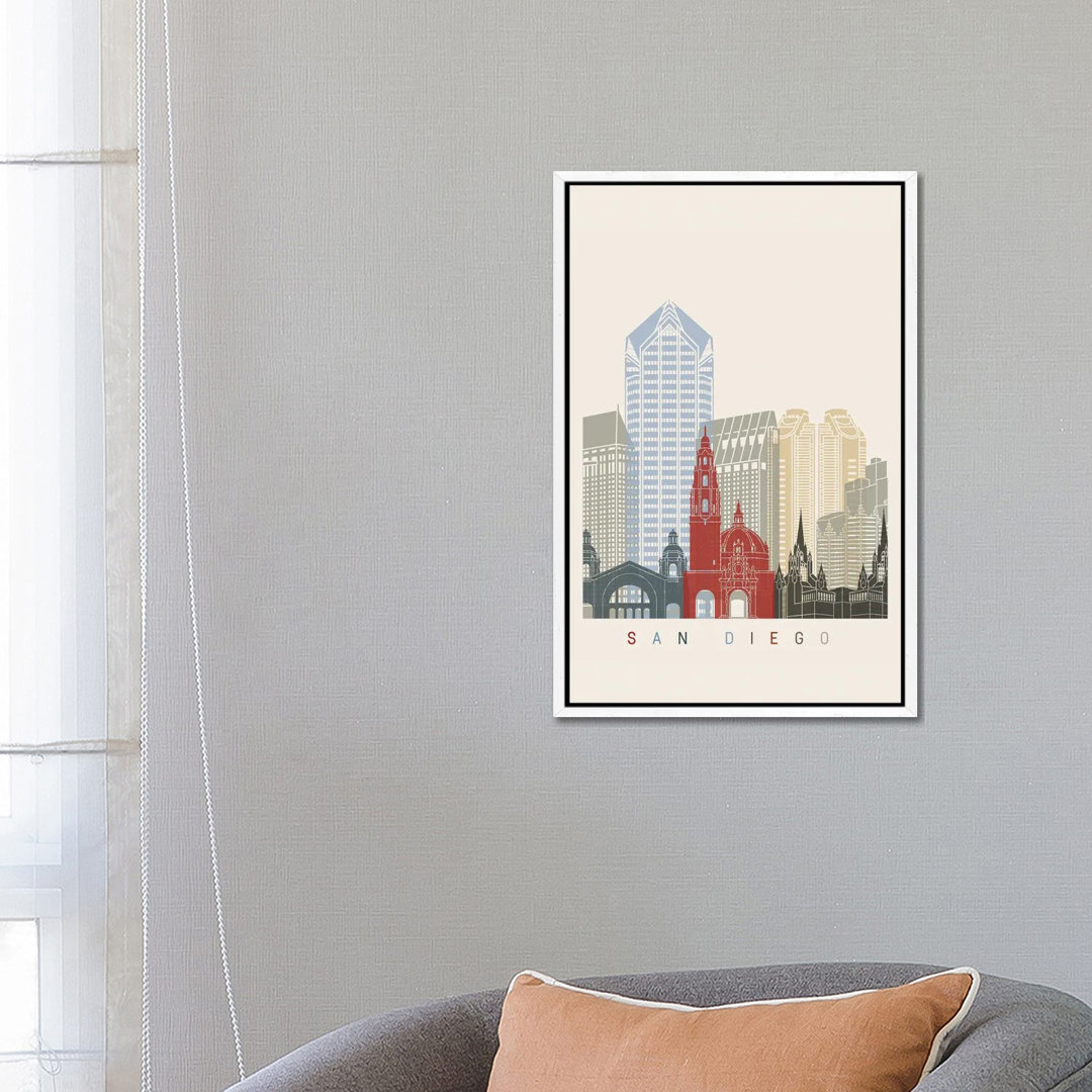 San Diego Skyline Poster von Paul Rommer - Galerie-verpackte Leinwand Giclée auf Leinwand