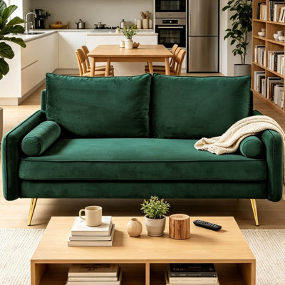 Canapé moderne 2 places en velours de 147 cm (58 pouces) avec garniture cloutée, petit canapé capitonné avec pieds en métal doré, vert