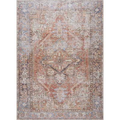 Performance Rust/Gray/Blue Machine Washable Area Rug