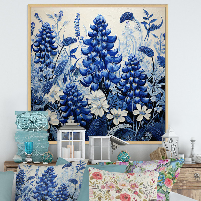 Blue Bonnets Floral Collage II, reproduction d'art sur toile, H 24 po x l 24 po x P 1 po, Naturel