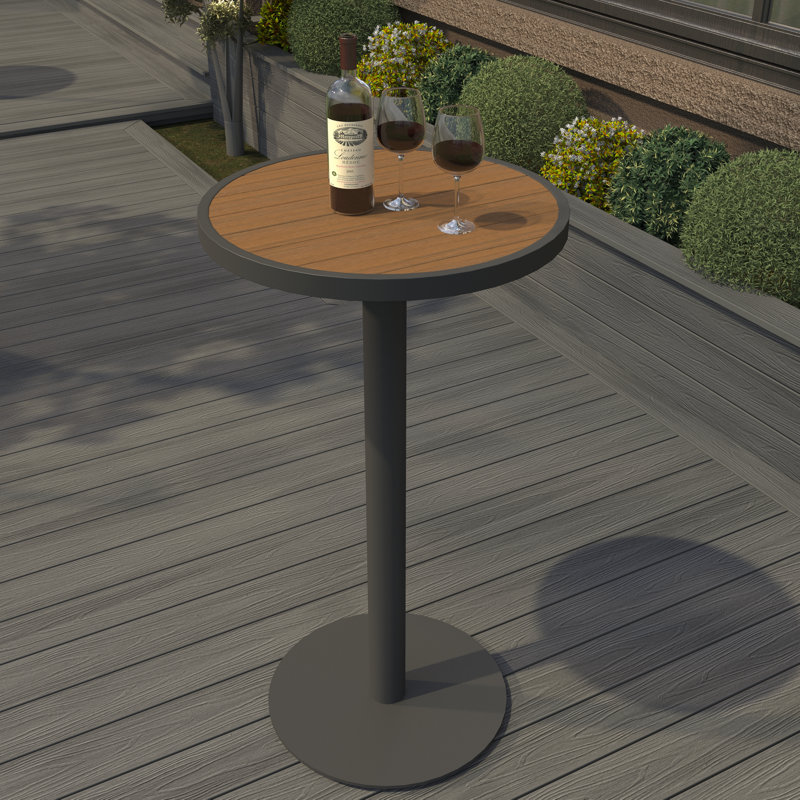 Table de bar d'extérieur ronde en composite teck péruvien 23,62 po x 23,62 po x 43,31 po, 23-5 / 8 po, Teck péruvien