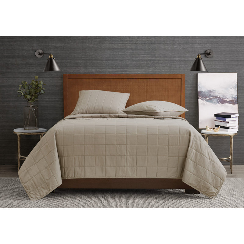 Ensemble de courtepointe London Fog Garry Wash, Courtepointe pour lit double/grand et 2 taies déc, Kaki