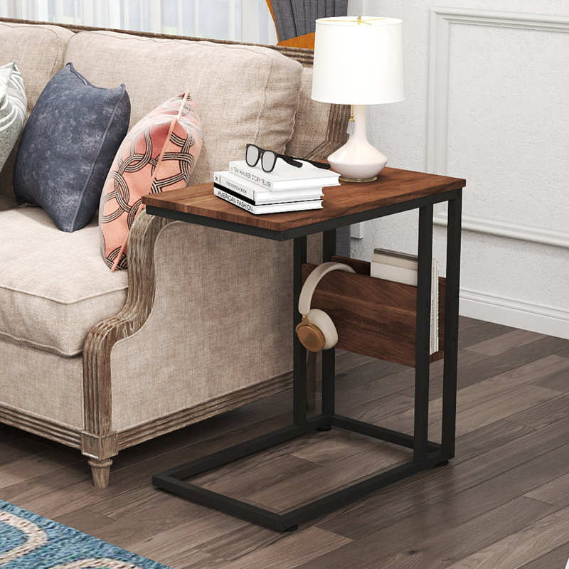 C-Shaped End Table, Natural Wood/Black, Individual