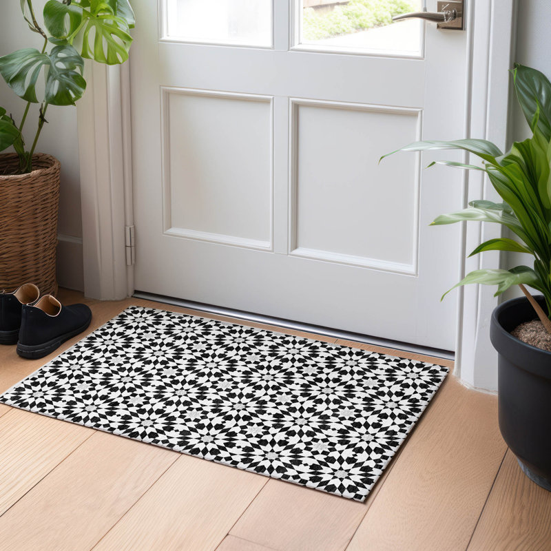 Premium Machine Washable Tweedy Black Rug, Rectangle 1'8" x 2'6"