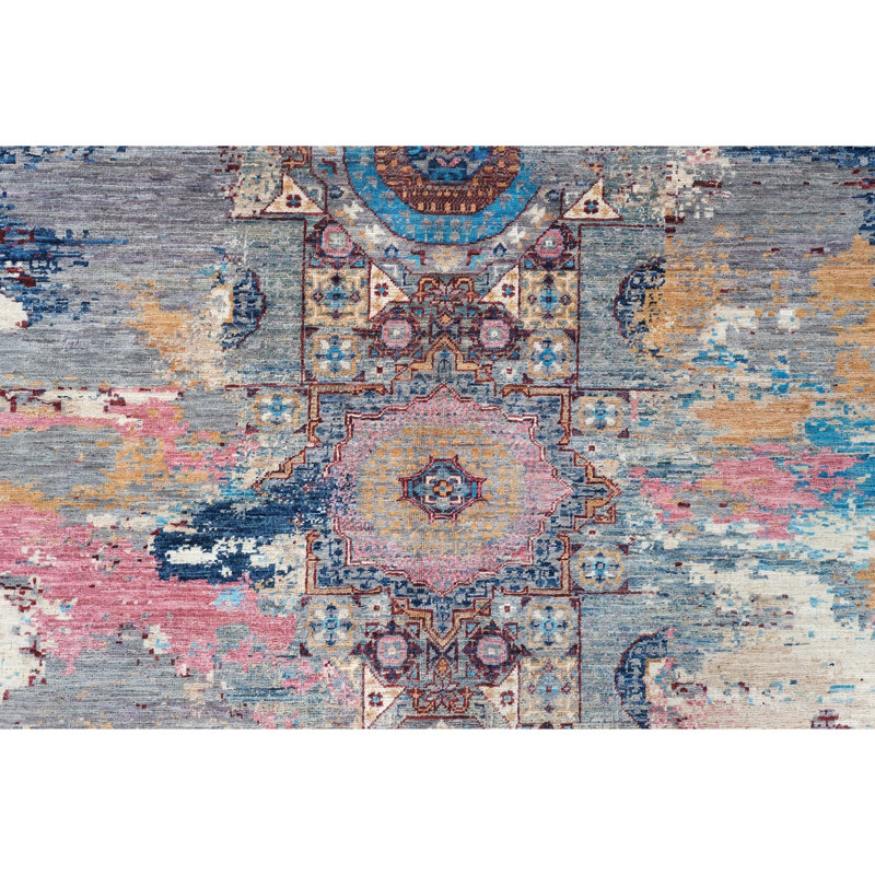 High-Quality Hand-Knotted Blue And Pink Area Rug
