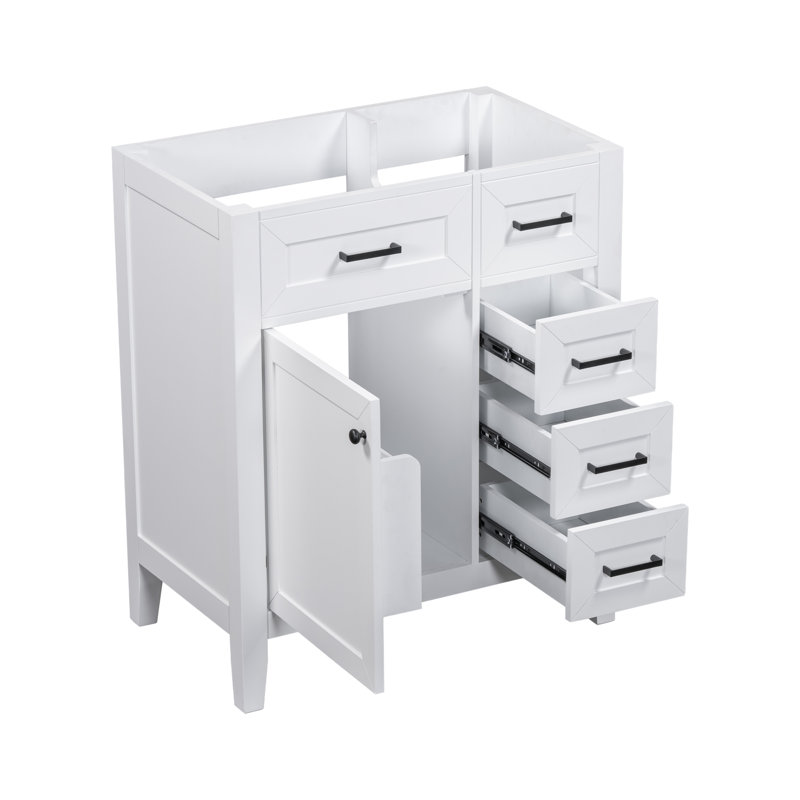 Meuble-lavabo de 30 po sans lavabo, base d'armoire seulement, armoire de salle de bain avec tiroirs, cadre solide et panneau de fibres à densité moyenne, blanc, buffet
