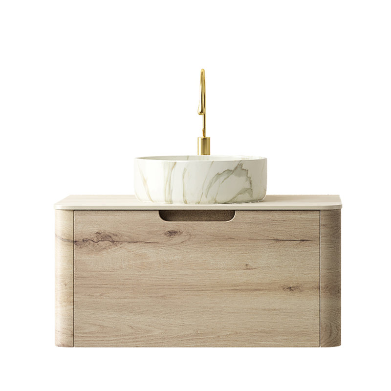 Meuble-lavabo de salle de bain d'une largeur de 36 po, armoire flottante en contreplaqué, vasque en céramique teintée, comptoir en pierre frittée, couleur chêne blanc, meuble-lavabo facile à installer, tiroir d'armoire, motif, plateau, pré-assembl?