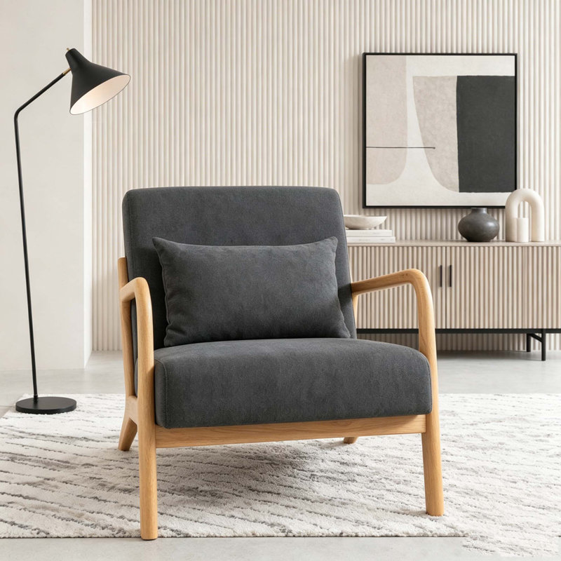 Chaise d'appoint moderne avec structure en bois, Cotton Linen, Antique Grey