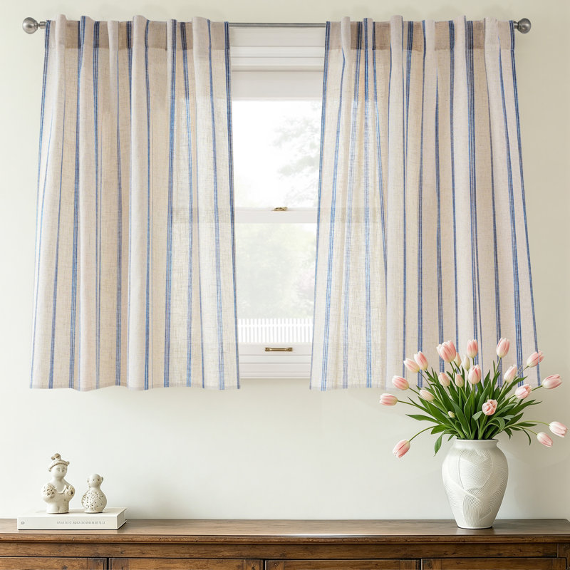 Rideaux semi-transparents avec passe-tringle Farmhouse, Marine, L 52 po x L 36 po