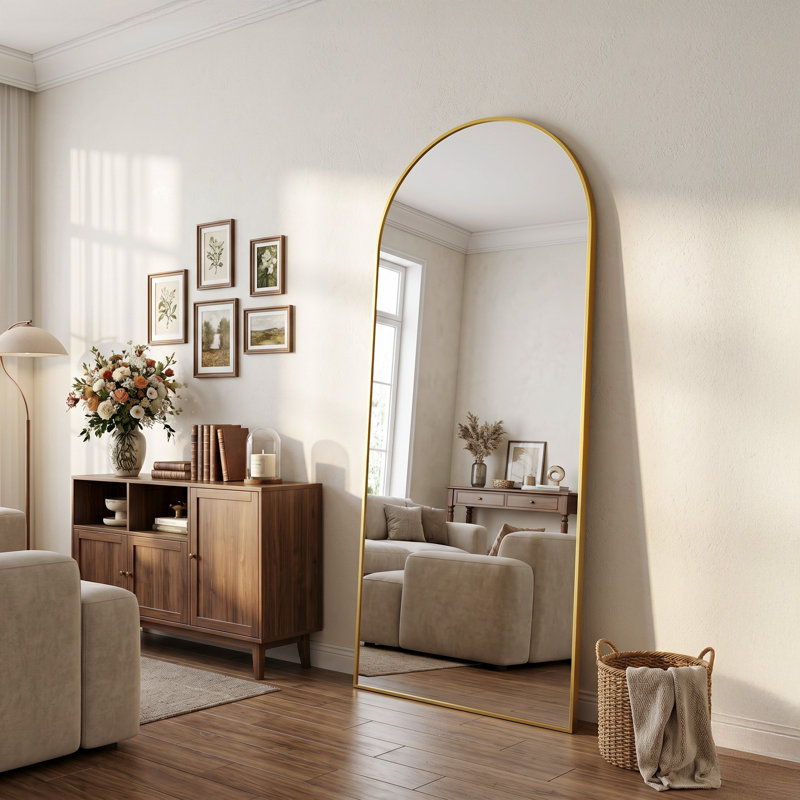 Arched  Metal Oversized Full-Length Mirror, Gold, 76" x 34"