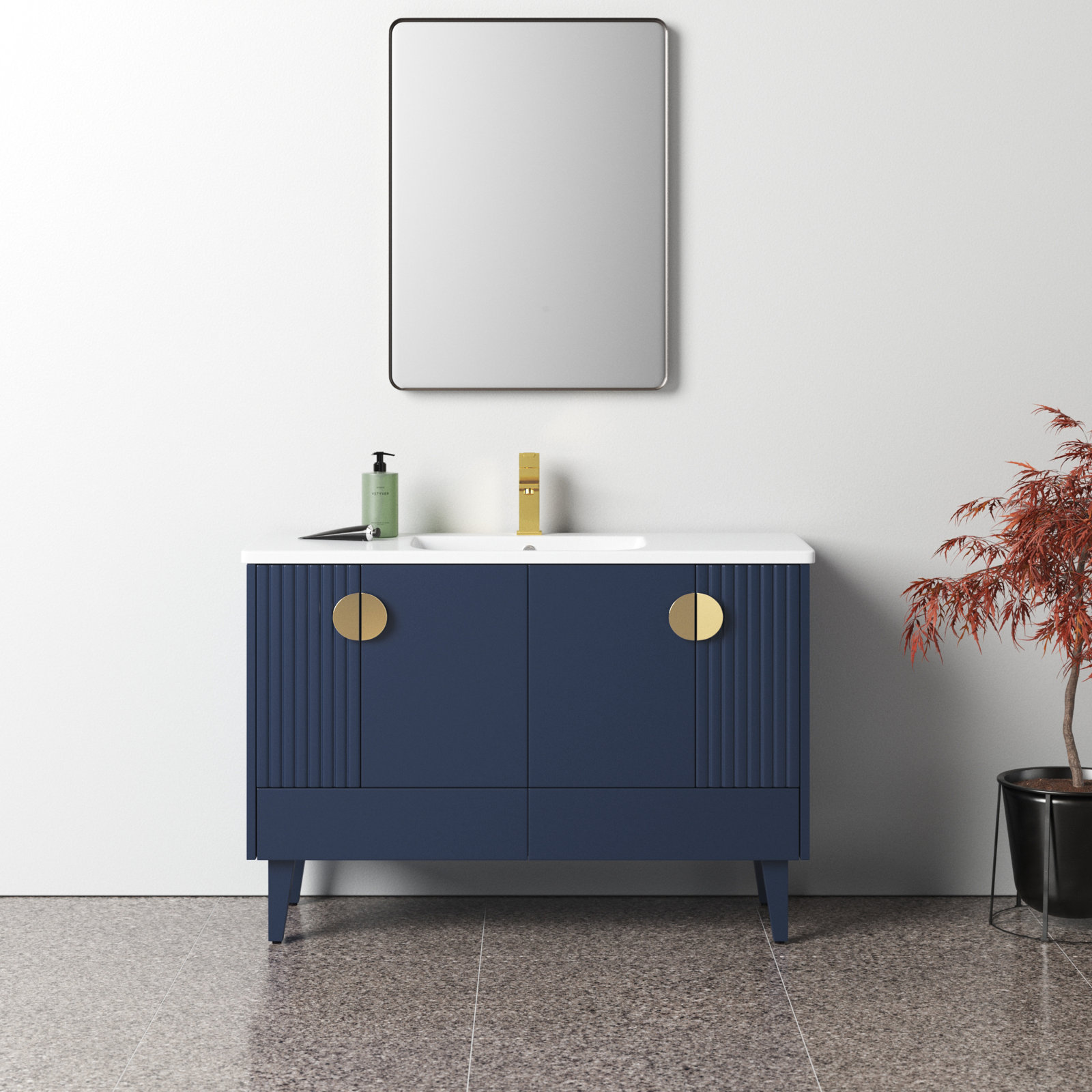 Saimah 48'' Single Bathroom Vanity, Satin Brass, Navy Blue