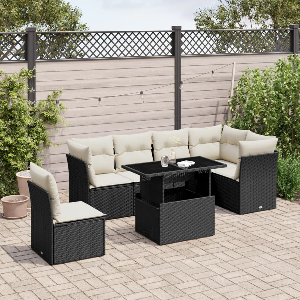 Vidaxl 7-Tlg. Garten-Sofagarnitur Mit Kissen Schwarz Poly Rattan