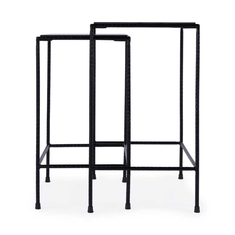 Black Granite and Iron Outdoor Nesting Tables