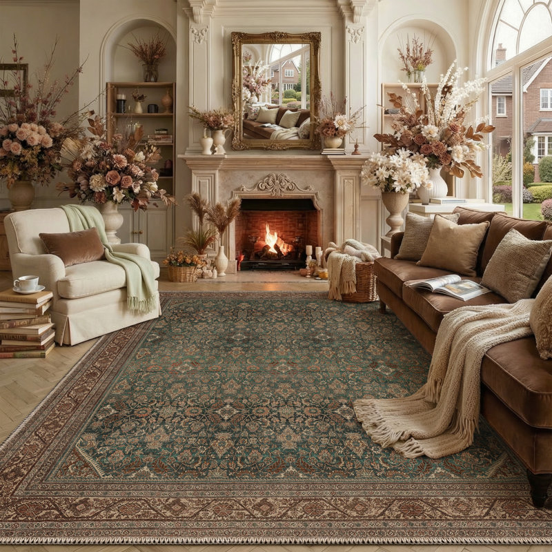 Tapis oriental rouge Luxey avec rubans antidérapants Luxey, Rectangle 8'x 10'