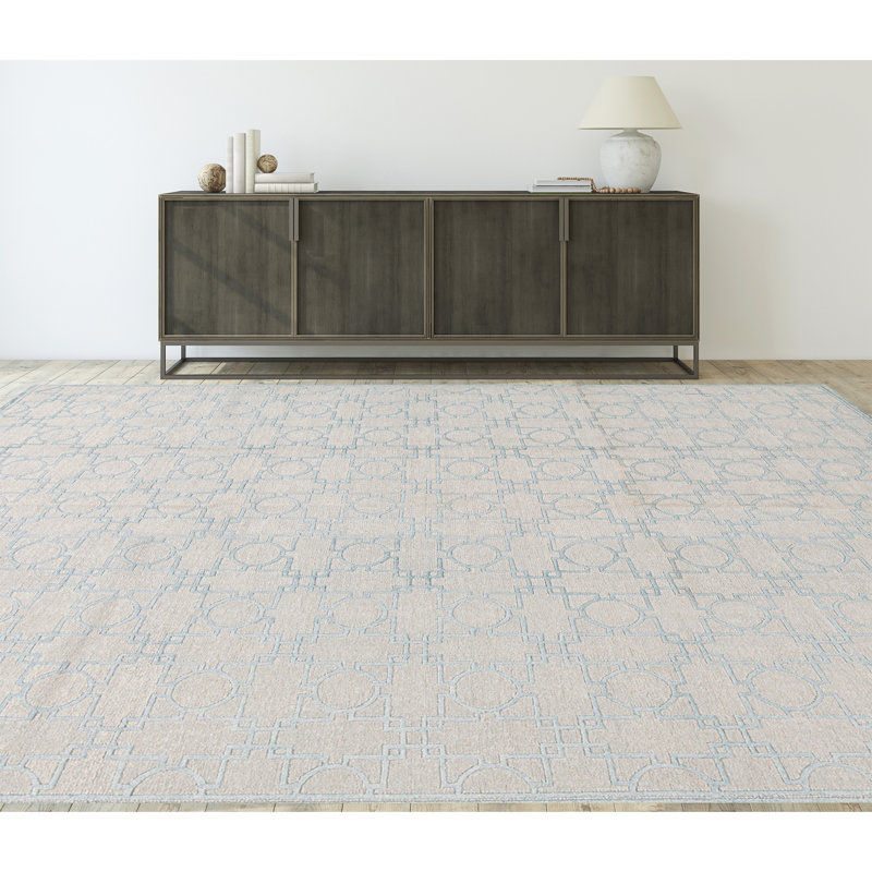 Tapis bleu clair noué à la main de haute qualité