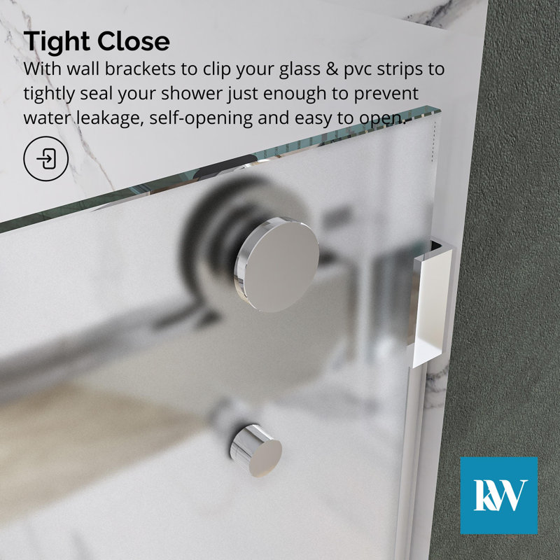 Porte de douche coulissante double sans cadre en chrome avec verre gravé à l'acide 3/8 po Catalyst l 56 "x H 76", Chrome poli