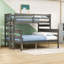 Lit simple superposé au-dessus de grand lit en bois avec garde-corps et échelle, convertible en 2 lits-401810648