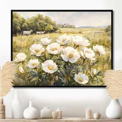 Pivoines près du champ de pâture III - pivoines, art mural