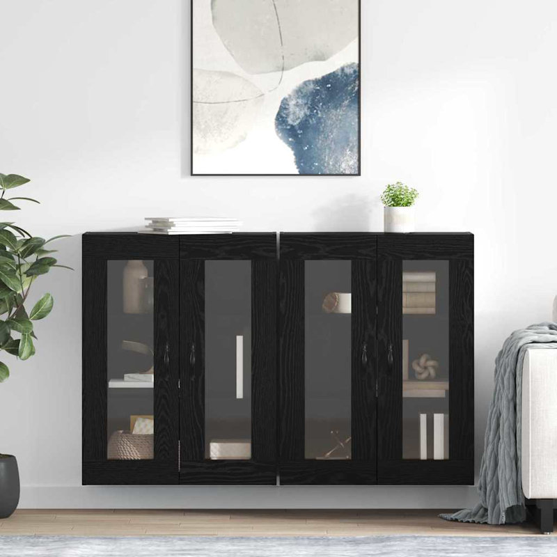  Wall Cabinets 2 Pcs Old Wood 69.5 X 34 X 90 Cm Engineered Wood, Black Oak