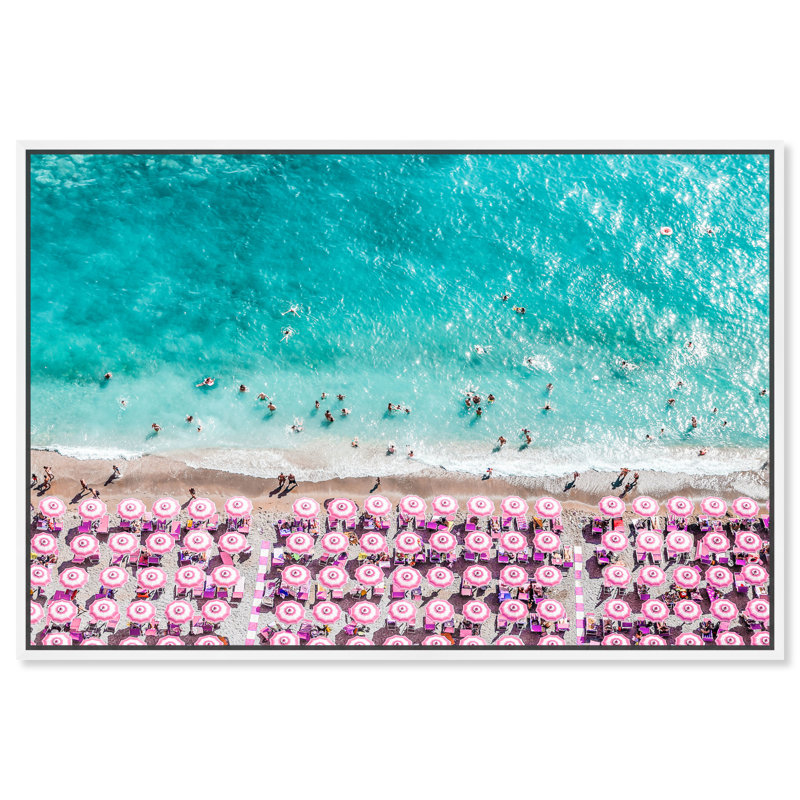 " Paradise Beach Umbrellas ", White Floater Framed, 24" H x 36" W