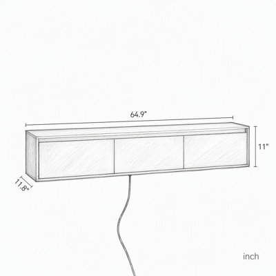 Meuble TV mural flottant avec éclairage DEL et prise électrique, tablette télé en bois pour salon