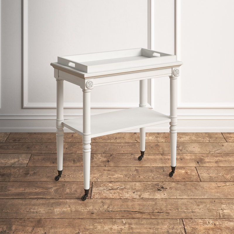 Frisco Rectangular Bar Cart with Caster Wheels, Antique White