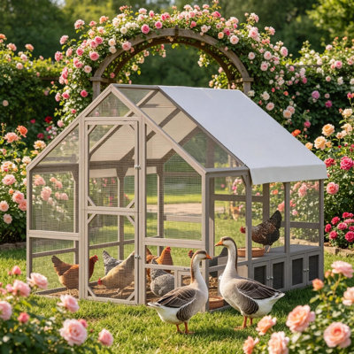 Spacious Chicken Coops, Fir Wood Walk In Modern Farmhouse Backyard Run